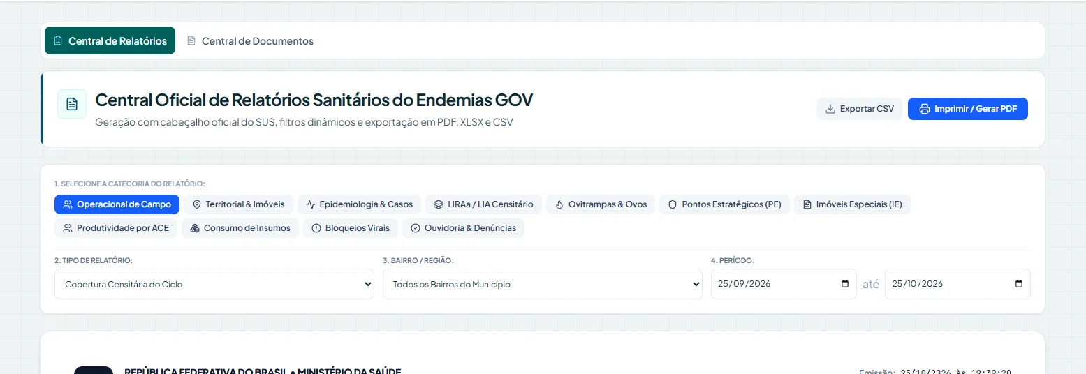 Tela do AceGOV: Central oficial de relatórios