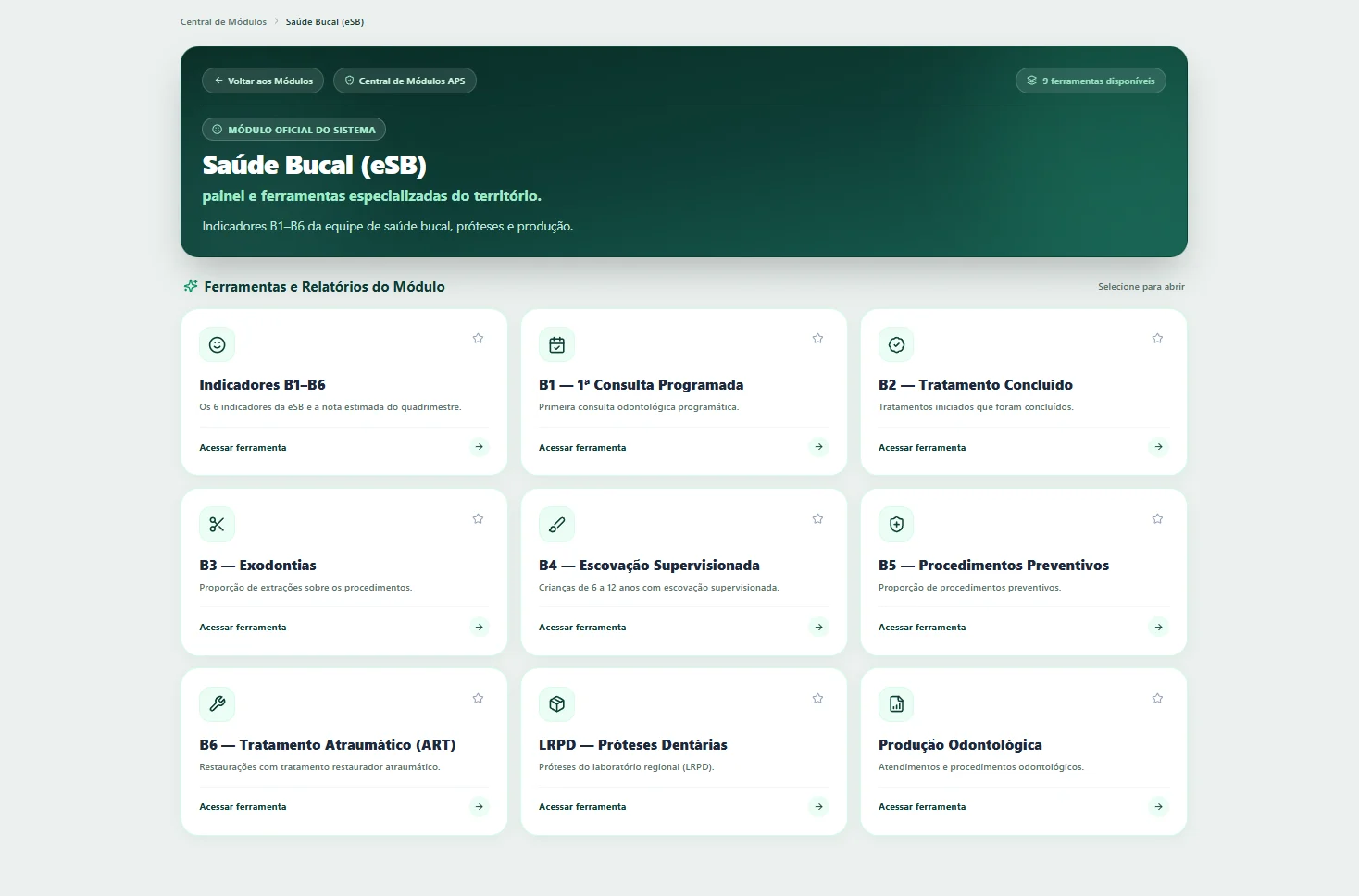 Tela do Virtus APS 360: Saúde Bucal (eSB)