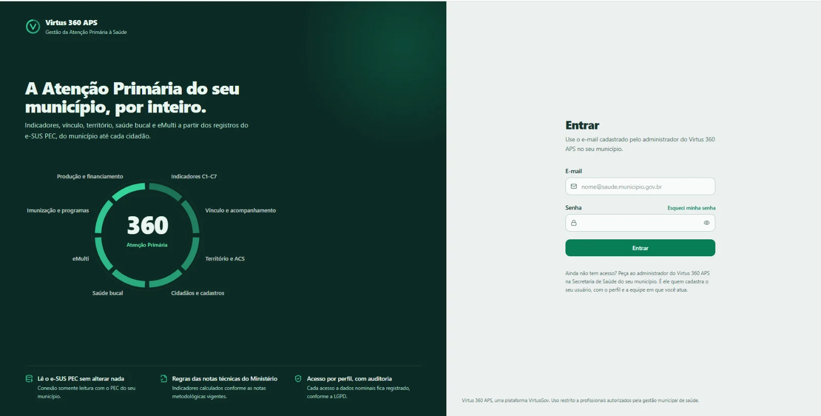 Tela de entrada do Virtus 360 APS