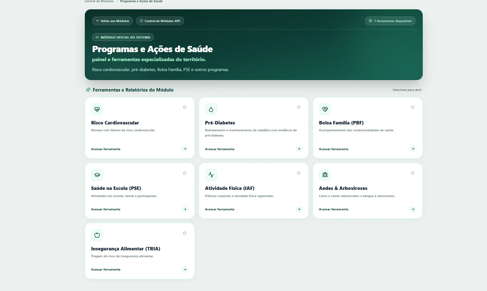 Tela do Virtus APS 360: Programas e ações de saúde