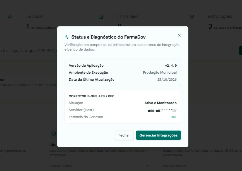 Status e diagnóstico do conector com o e-SUS PEC