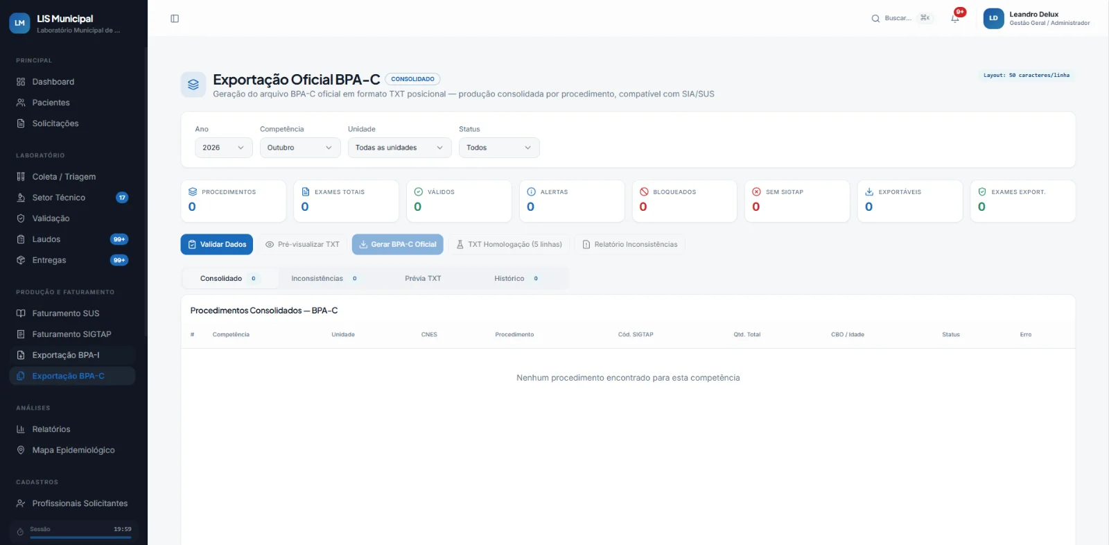 Portal oficial — Exportação oficial do BPA-C em TXT