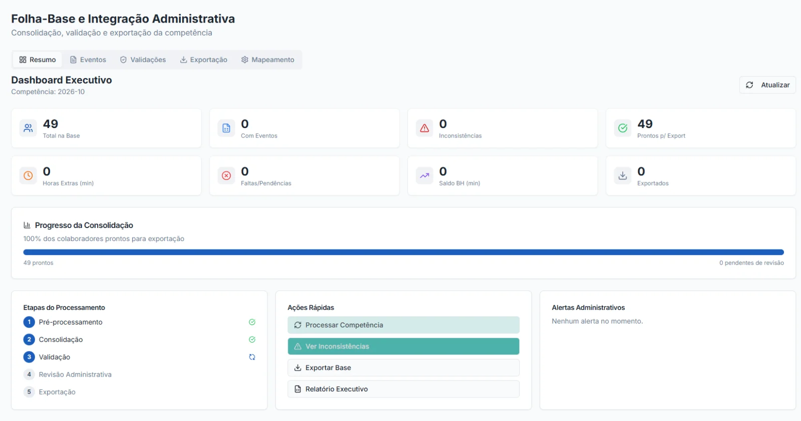 Folha-base com etapas de processamento
