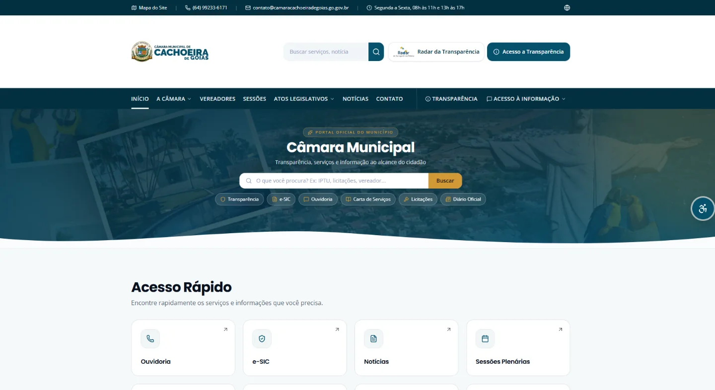 Portal oficial — Câmara Municipal de Cachoeira de Goiás