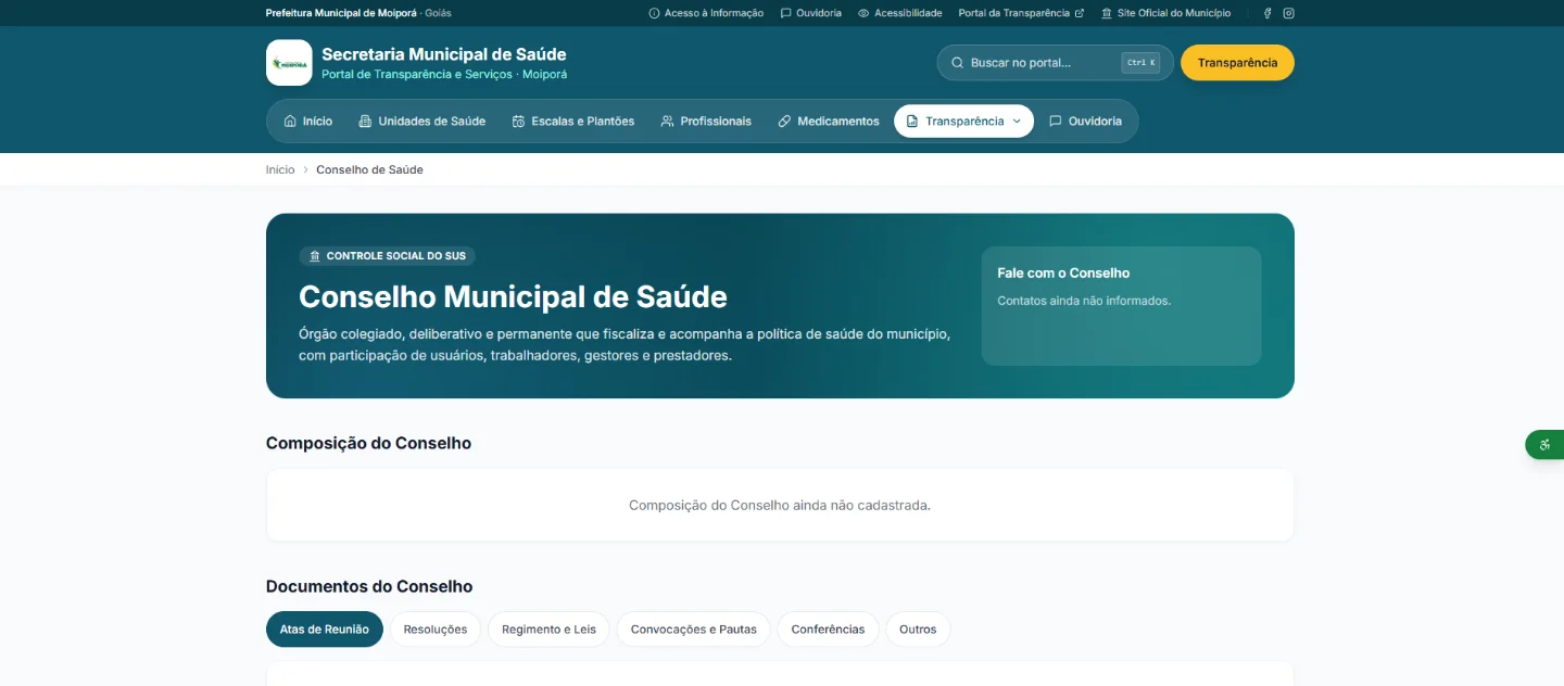 Portal oficial — Conselho Municipal de Saúde e documentos