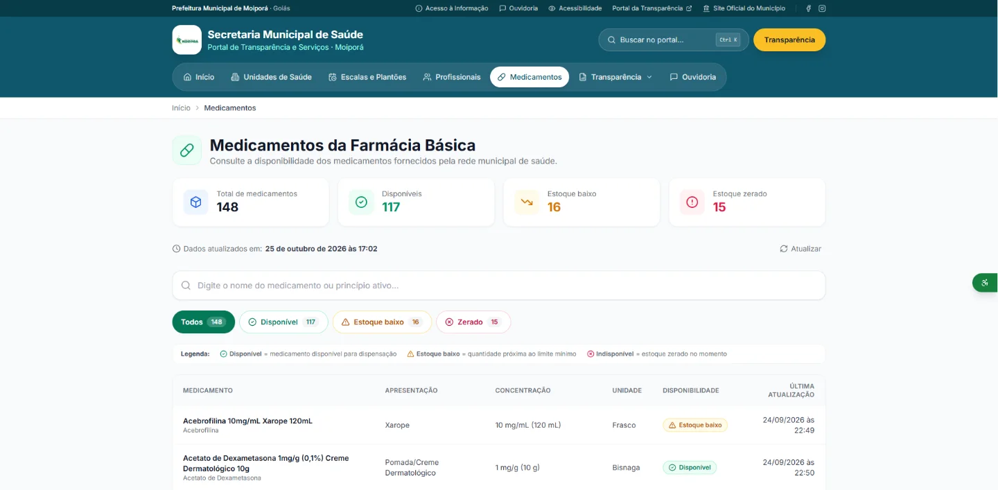 Portal oficial — Estoque da Farmácia Básica em tempo real