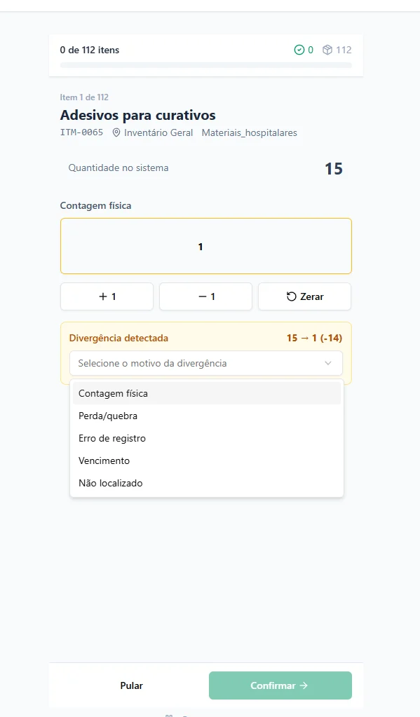 Tela do Stock Saúde: Inventário mobile