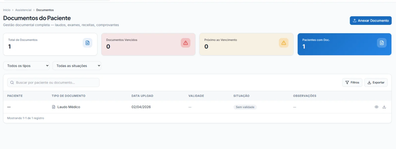 Tela do VirtusMove: Solicitação e documentos
