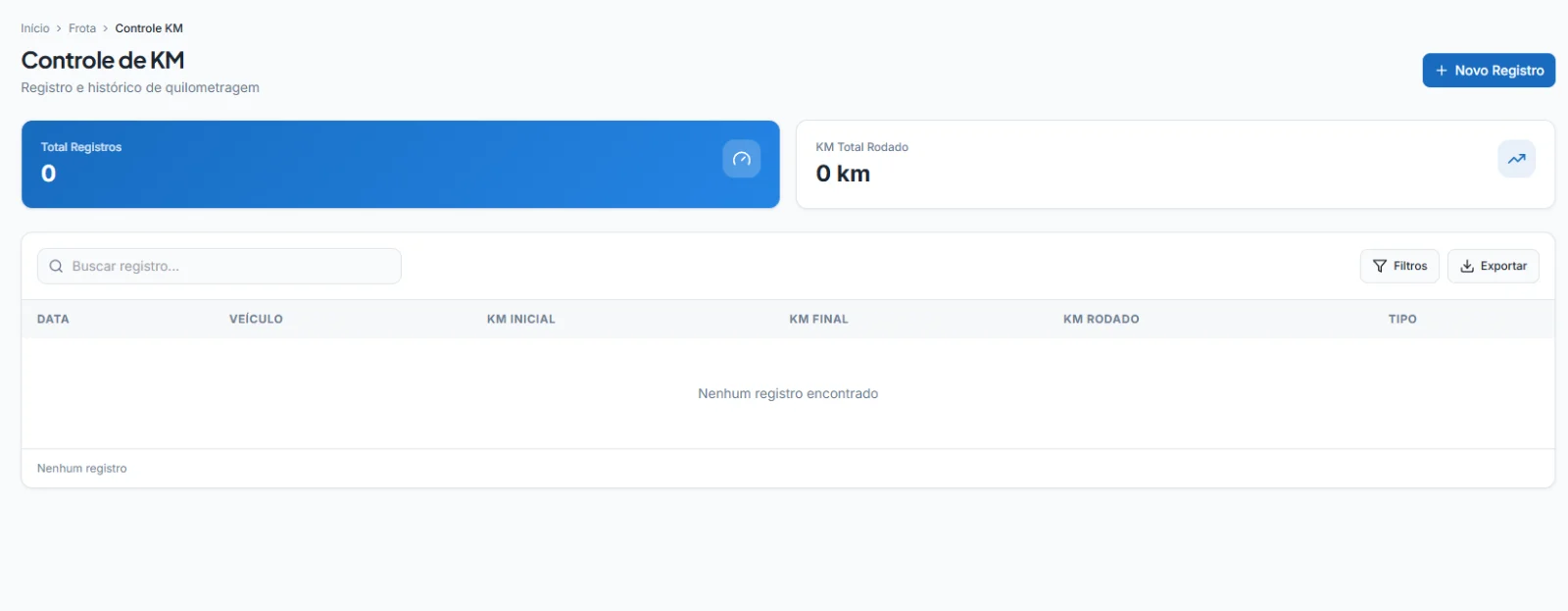 Portal oficial — Controle e histórico de quilometragem