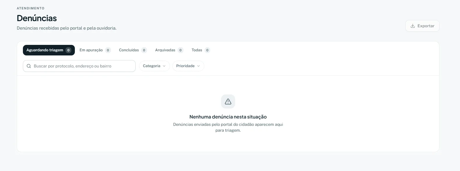 Tela do VISA Municipal: Gestão de denúncias