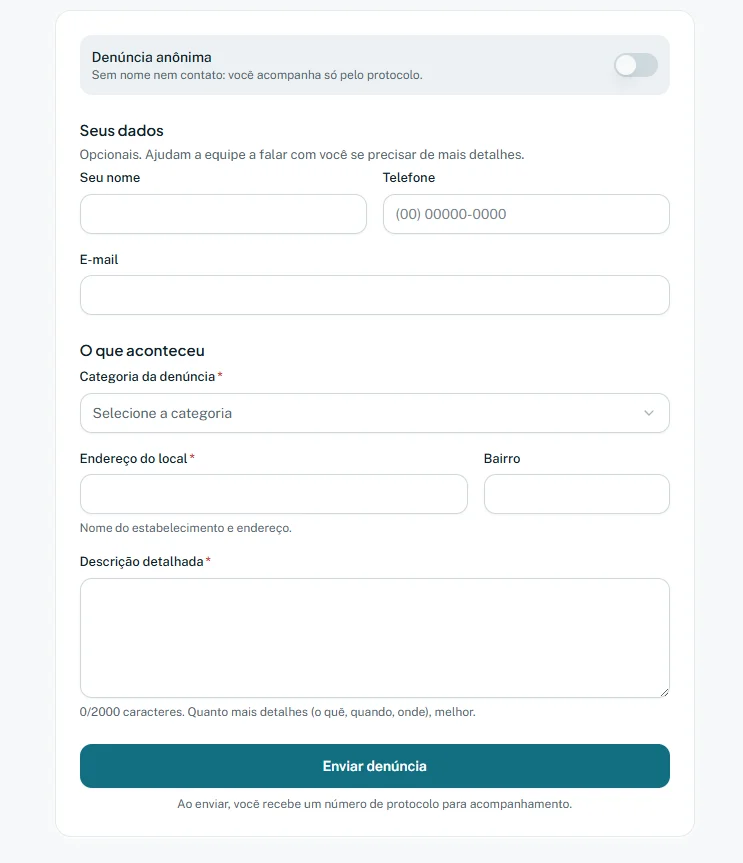 Formulário de denúncia do portal
