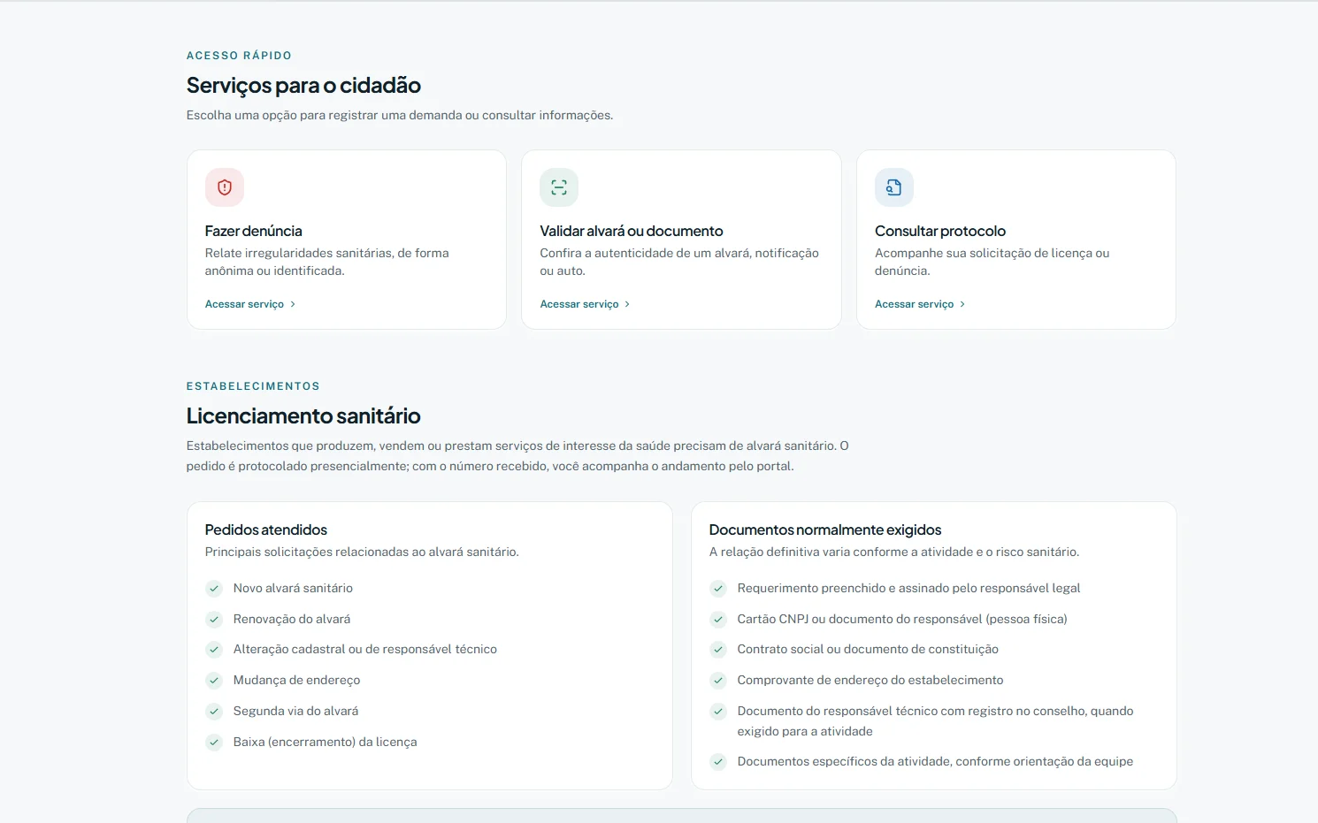 Portal oficial — Serviços e licenciamento sanitário